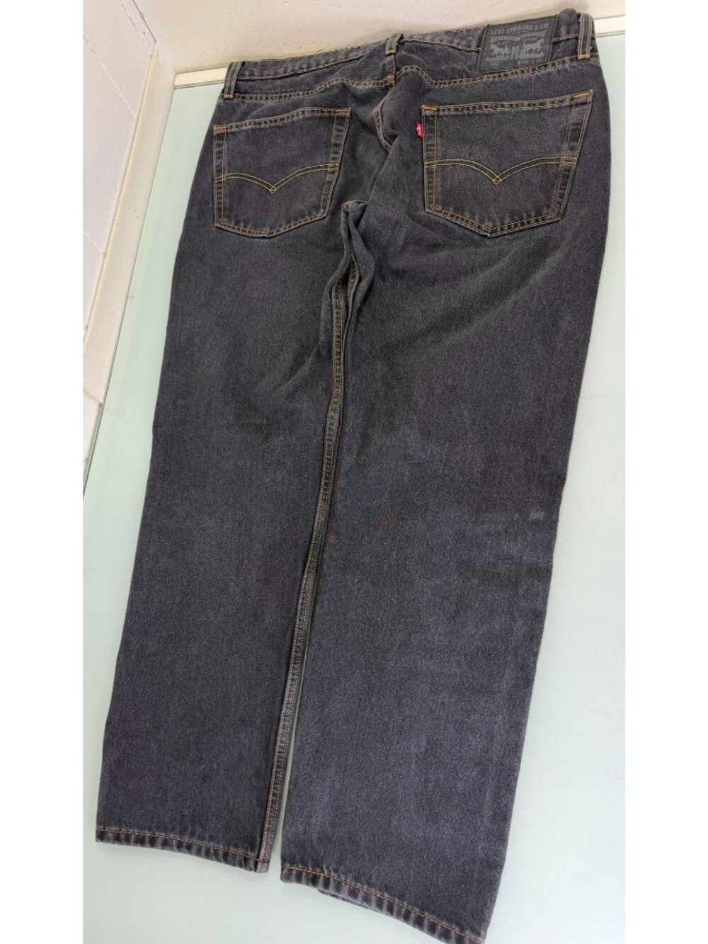 Levis 502 Jeans Men 36X30 Regular Fit Tapered Leg Faded Black Stretch Casual Y2K